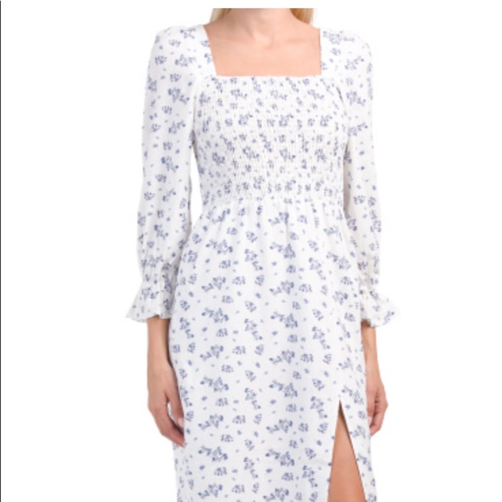 NWT House of Harlow 1960 Linen Smocked Midi Dress, gorgeous!
